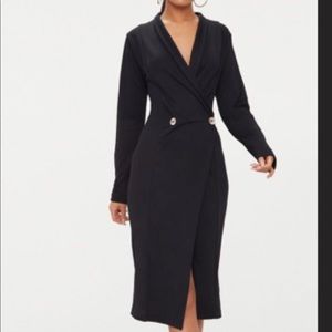 Black Button Detail Blazer Midi Dress
